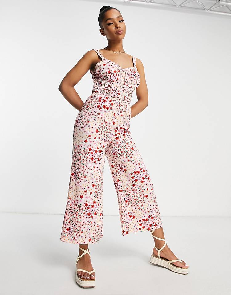 Wednesday's Girl wide leg cami jumpsuit in pink ditsy floral